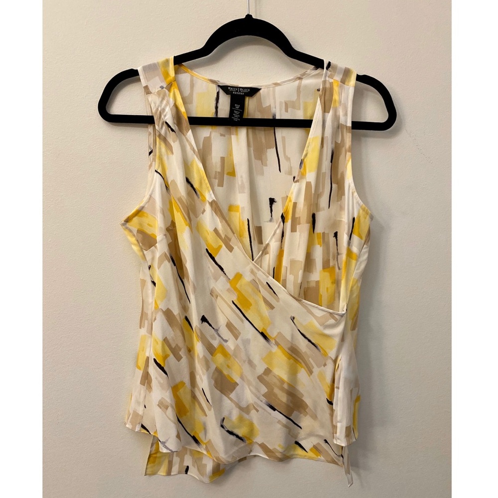 WH|BM 100% Silk Faux-Wrap Sleeveless Blouse